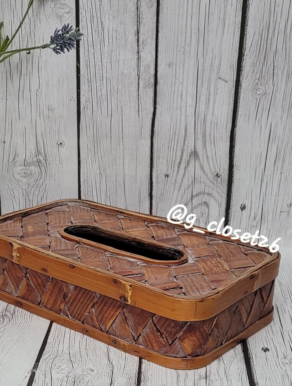 Vtg. Handmade Rustic Bamboo Woven Wood Tissue Box